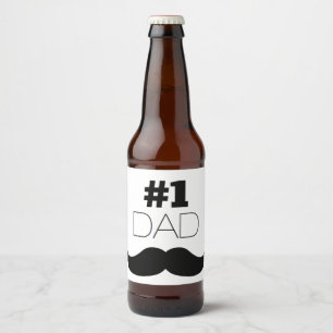 #1 Dad Black Moustache - Number One Beer Bottle Label