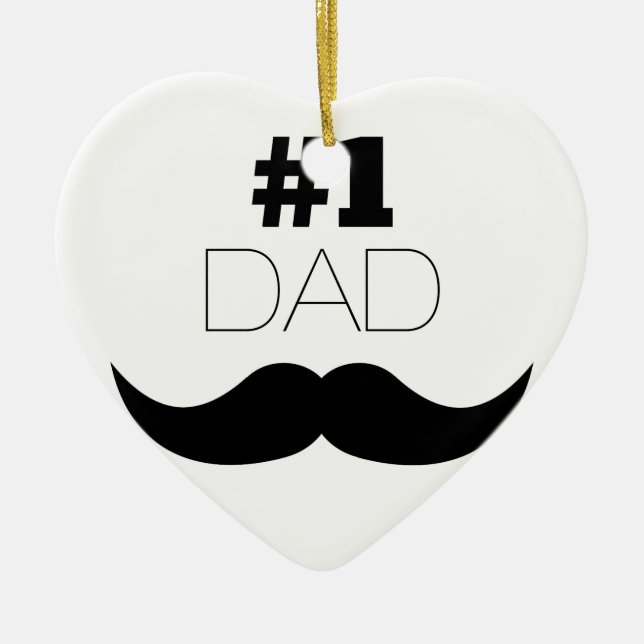 #1 Dad Black Moustache - Number One Ceramic Tree Decoration (Front)