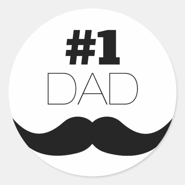 #1 Dad Black Moustache - Number One Classic Round Sticker (Front)