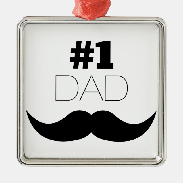 #1 Dad Black Moustache - Number One Metal Tree Decoration (Front)