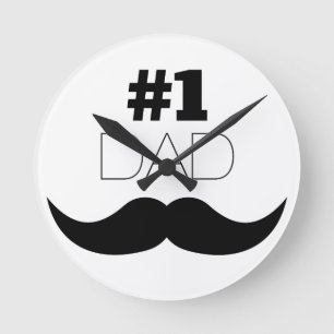 #1 Dad Black Moustache - Number One Round Clock