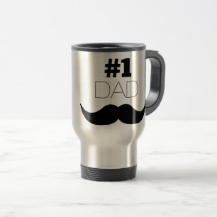 #1 Dad Black Moustache - Number One Travel Mug