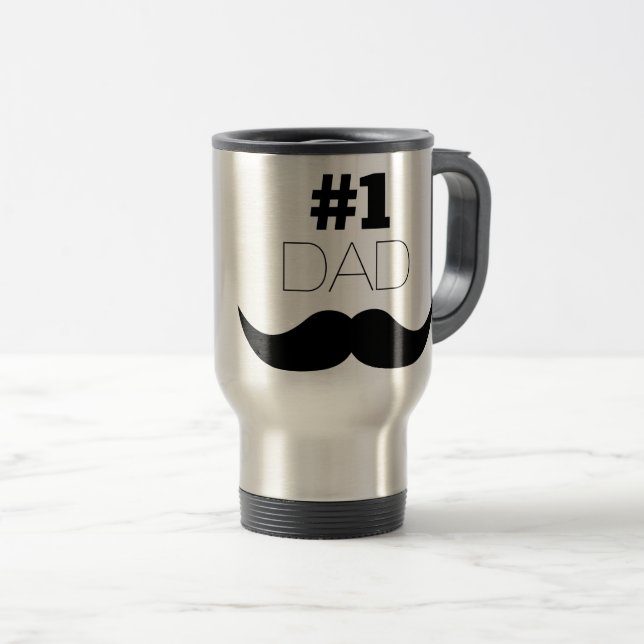 #1 Dad Black Moustache - Number One Travel Mug (Front Right)