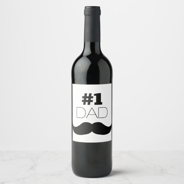 #1 Dad Black Moustache - Number One Wine Label (Front)