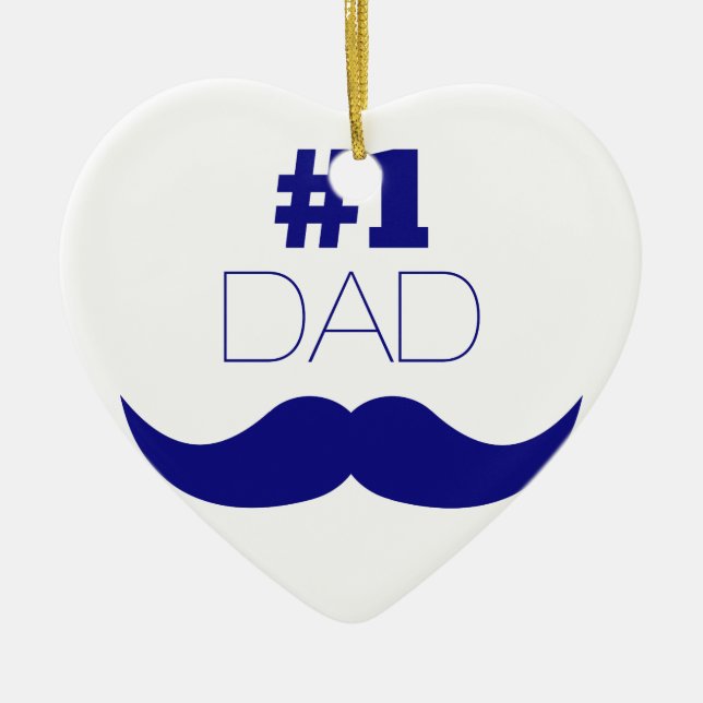 #1 Dad Blue Moustache - Number One Ceramic Tree Decoration (Front)