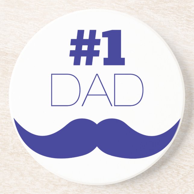 #1 Dad Blue Moustache - Number One Coaster (Front)