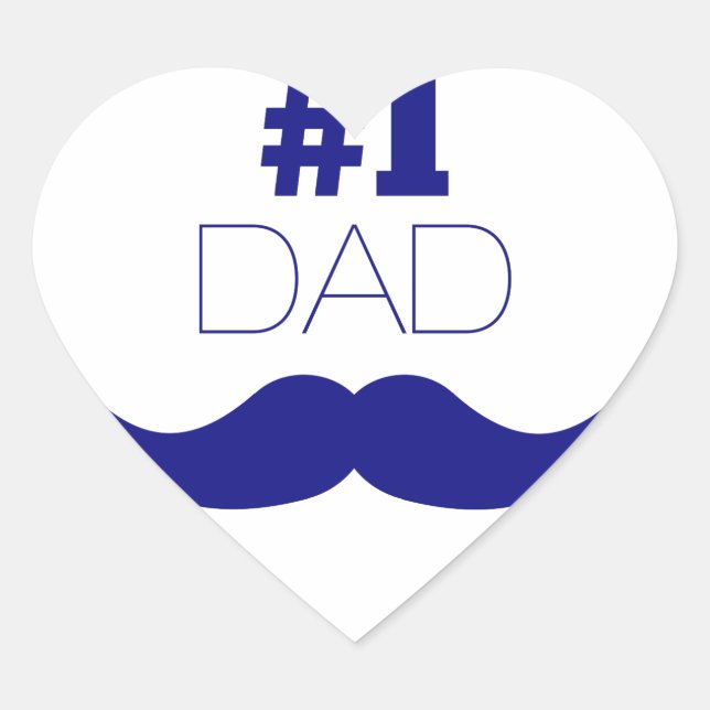 #1 Dad Blue Moustache - Number One Heart Sticker (Front)