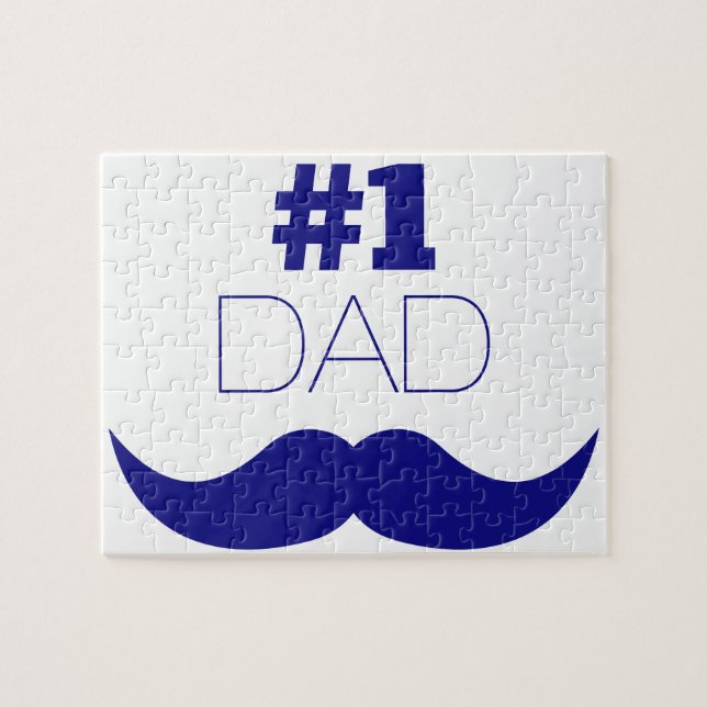 #1 Dad Blue Moustache - Number One Jigsaw Puzzle (Horizontal)