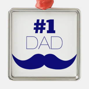 #1 Dad Blue Moustache - Number One Metal Tree Decoration