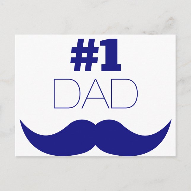 #1 Dad Blue Moustache - Number One Postcard (Front)