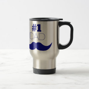 #1 Dad Blue Moustache - Number One Travel Mug