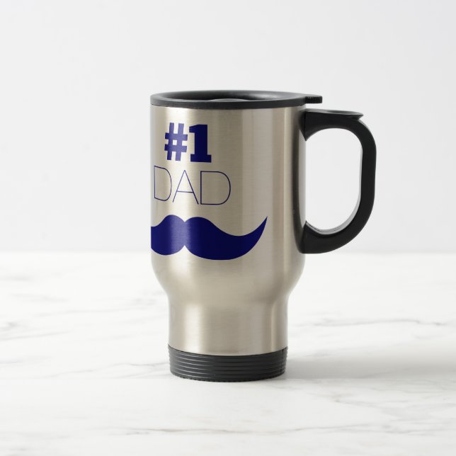 #1 Dad Blue Moustache - Number One Travel Mug (Right)