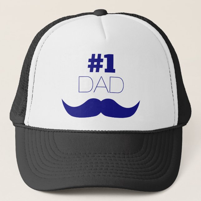 #1 Dad Blue Moustache - Number One Trucker Hat (Front)