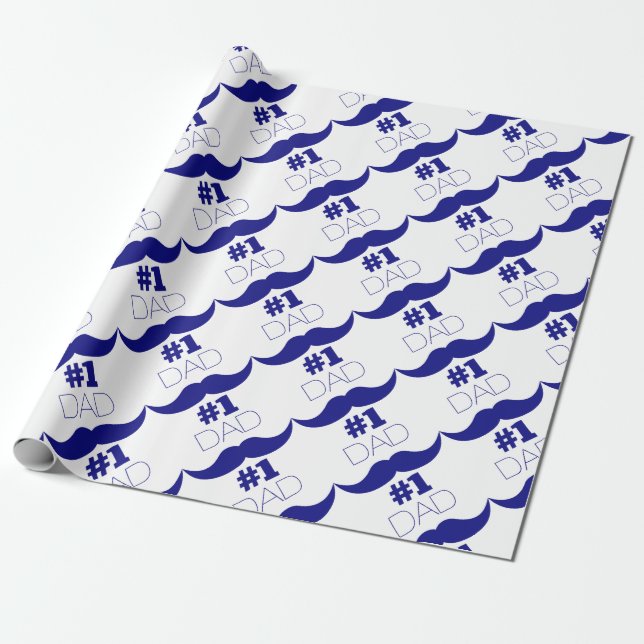 #1 Dad Blue Moustache - Number One Wrapping Paper (Unrolled)