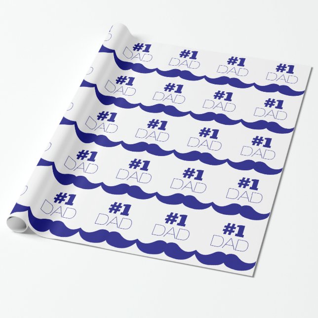 #1 Dad Blue Moustache - Number One Wrapping Paper (Unrolled)