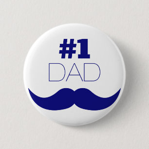 #1 Dad Blue Mustache - Number One 6 Cm Round Badge