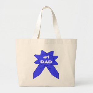 #1 Dad Blue Ribbon Large Tote Bag