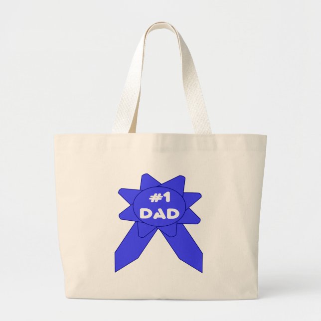 #1 Dad Blue Ribbon Large Tote Bag (Front)