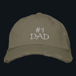#1 DAD-Father's Day/Birthday Embroidered Hat<br><div class="desc">If you think your father is #1 then this will be a great gift for him for Father's Day, or his birthday. Features the text "#1 Dad" in white embroidery on a light olive cap, but of course you can customise the text, change the colour/style of the hat and also...</div>