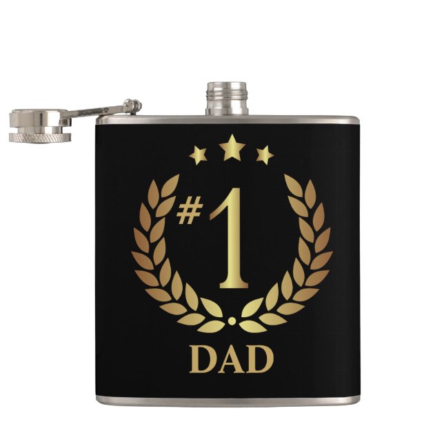 #1 DAD Gold Black Father's Day Hip Flask (Opened)