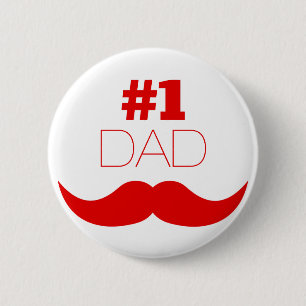 #1 Dad Red Moustache - Number One 6 Cm Round Badge