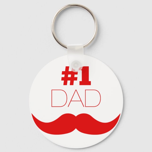 #1 Dad Red Moustache - Number One Key Ring (Front)