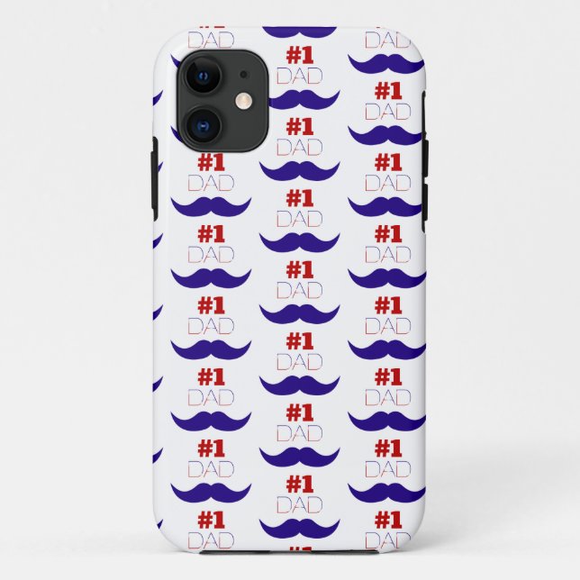 #1 Dad Red White and Blue Moustache - Number One Case-Mate iPhone Case (Back)