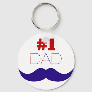 #1 Dad Red White and Blue Moustache - Number One Key Ring