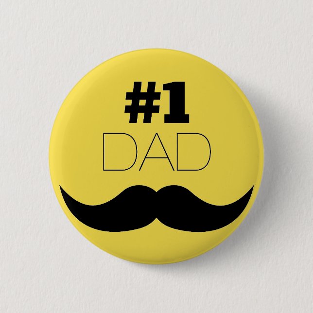 #1 Dad Yellow Moustache - Number One 6 Cm Round Badge (Front)