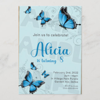 1 DIGITAL JPEG Blue Butterfly Birthday Invitations