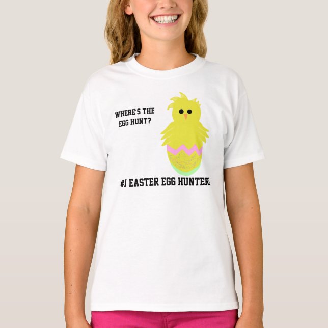 #1 Easter Egg Hunter Pink Baby Chick Egg Girls T-Shirt (Front)