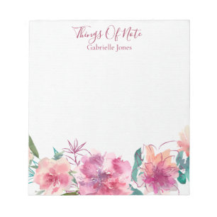 1-Floral Hand Lettered "Things Of Note" Notepad