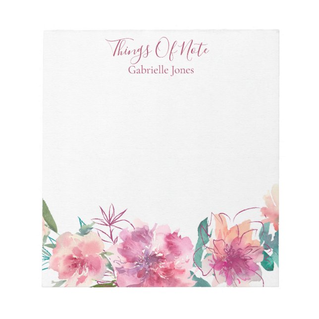 1-Floral Hand Lettered "Things Of Note" Notepad (Front)