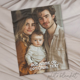 1 Full Photo and Simple Chunky Text Template Card Fleece Blanket