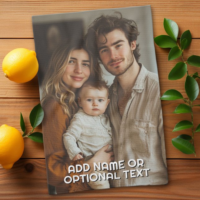 1 Full Photo and Simple Chunky Text Template Tea Towel (Custom Kitchen Towel with a Photo Collage)