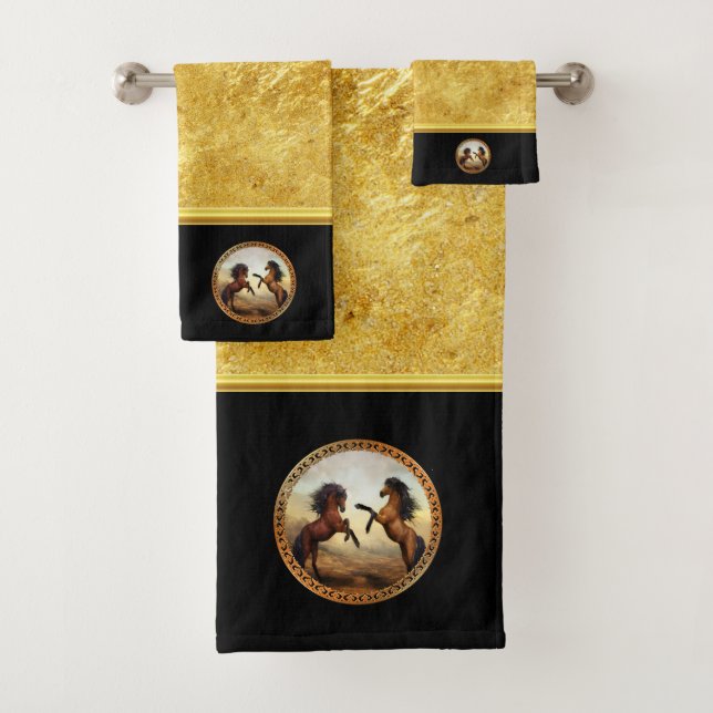 1 gold frame horses bath towel set (Insitu)