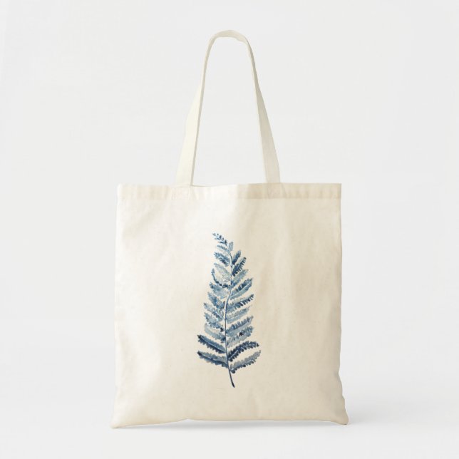 1 indigo  fern watercolor  tote bag (Front)