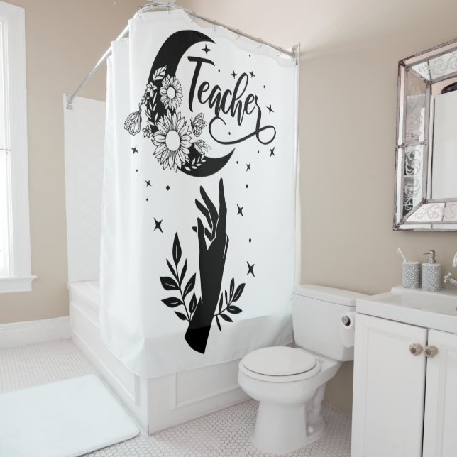 1- Inspirational Teacher Shirt, Minimalist Teacher Shower Curtain (In Situ)