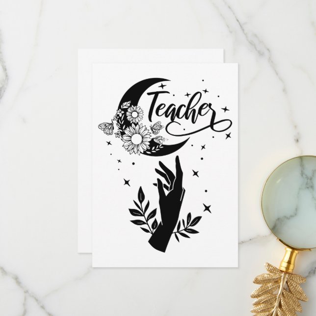 1- Inspirational Teacher Shirt, Minimalist Teacher Thank You Card (Front/Back In Situ)