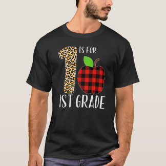 1 Is For 1st Grade Teacher Leopard Buffalo Plaid S T-Shirt