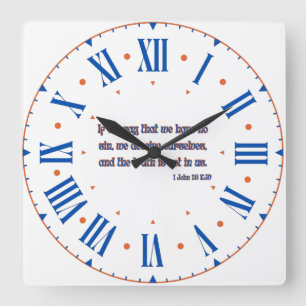 1 John 1:8 KJV Bible Verse Roman Numeral BO Square Wall Clock
