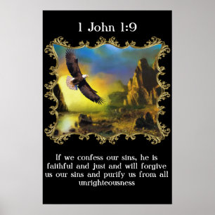 1 John 1:9 With A Eagle flying over the landscape. Poster