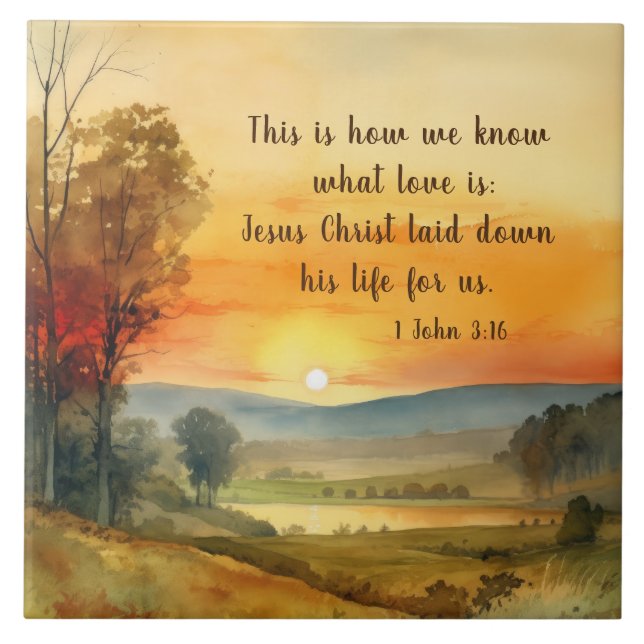 1 John 3:16 Jesus laid down his life for us Bible Tile (Front)