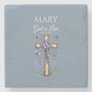 1 John 4:16 God Is Love – Personalised Christian Stone Coaster