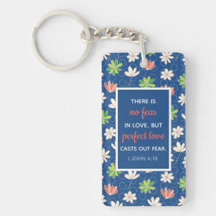 1 John 4:18 Blue Ditsy Floral Personalised Key Ring