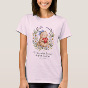 1 John 4:19 KJV - Lavender Worm Wreath - Light Tee