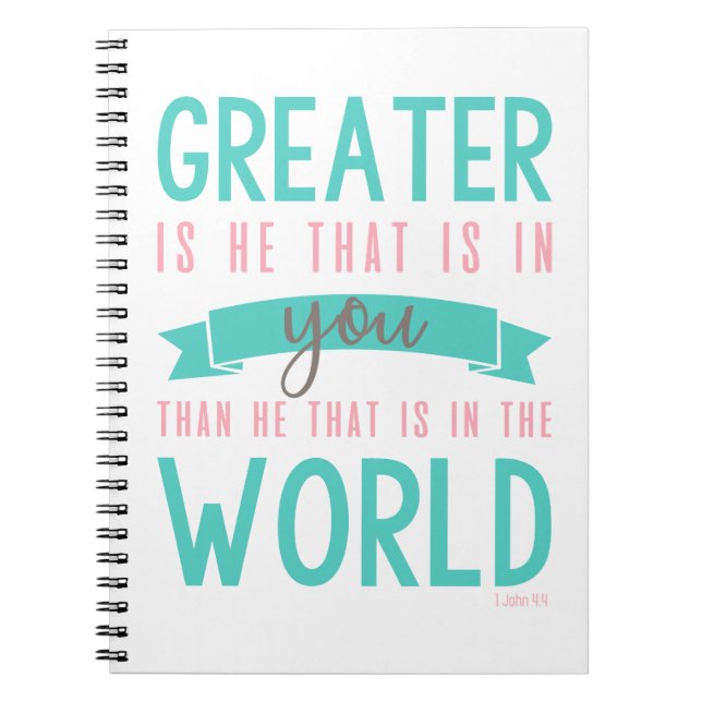 1 John 4:4 Bible Verse Christian Notebook (Front)