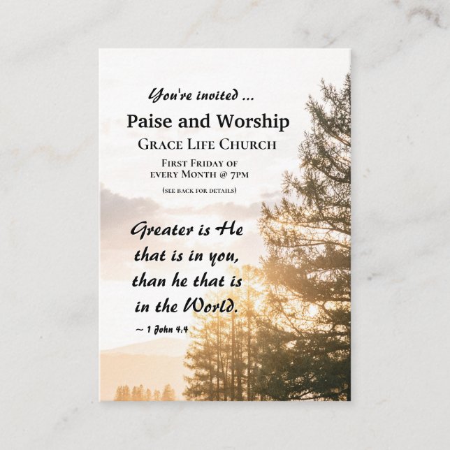 1 John 4:4 Greater is He in You Church Event Business Card (Front)