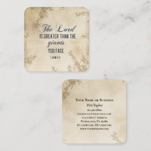 1 John 4 4 The Lord is Greater Inspirational Quote Square Business Card