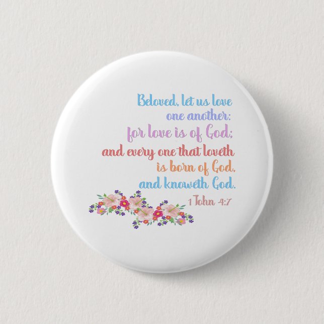 1 John 4:7 Bible Verse Rainbow Text 6 Cm Round Badge (Front)